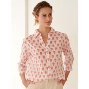 Aspiga Cecilia Floral Pineapple Soft Organic Cotton Button Down Blouse Top Small
